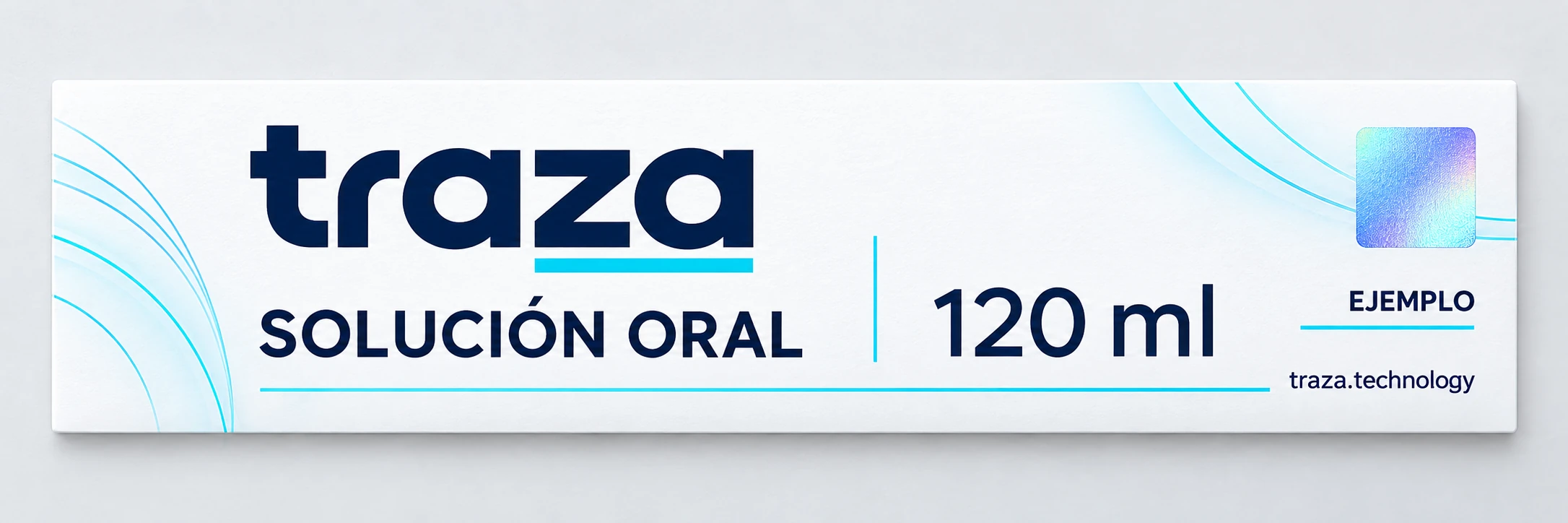 Etiqueta ilustrativa de solución oral Traza de 120 ml, diseñada como una sola pieza.