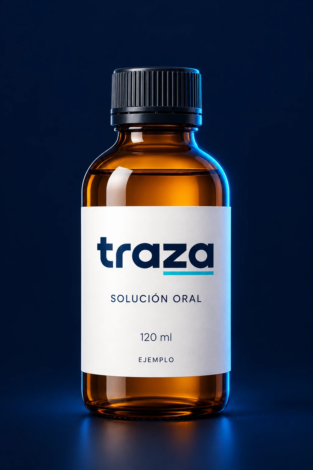 Fotografía ilustrativa de un frasco ámbar de solución oral de 120 ml.